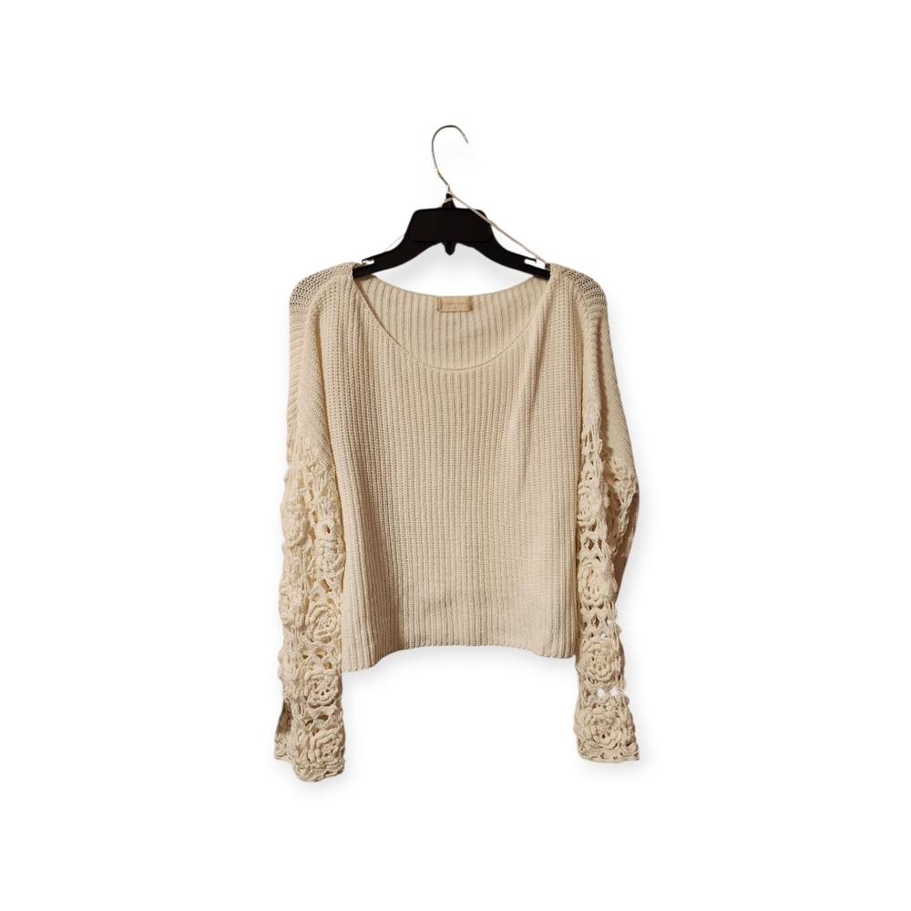 Altar'd State Womens Juniors Knit White Sweater w Crochet Sleeve sz M (NEW)